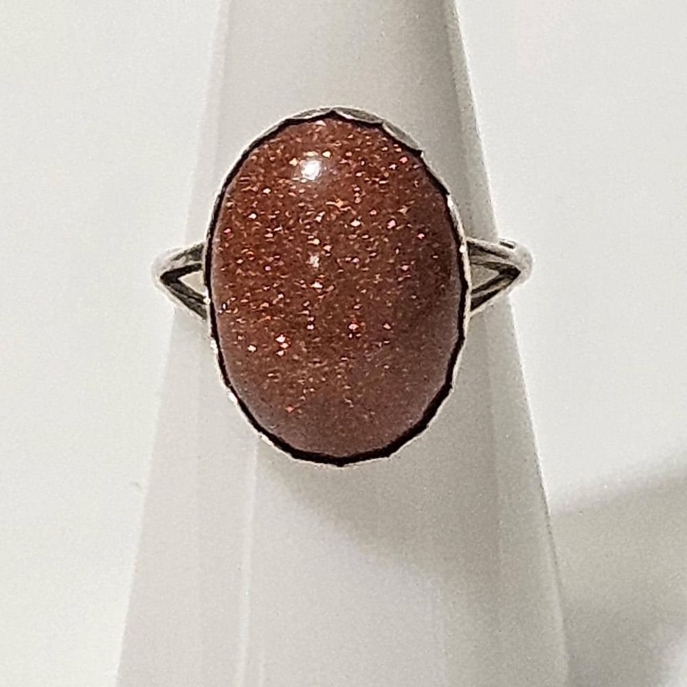 Vintage Sterling Silver Goldstone Ring Size 8